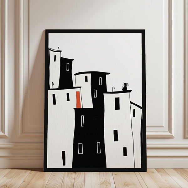 White & Black City Canvas