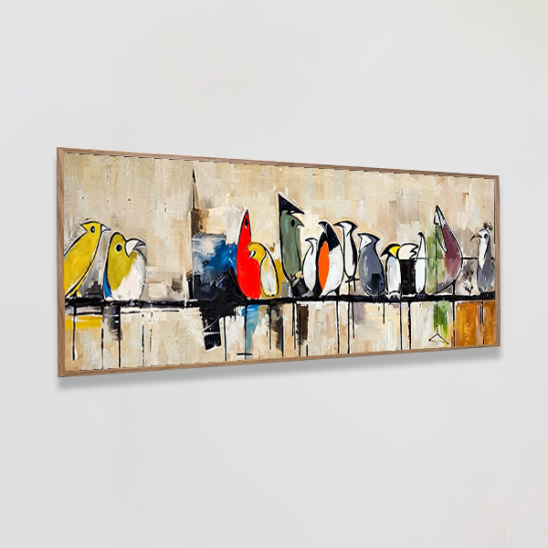 Colorful Birds on Wire Framed Canvas - Image 2